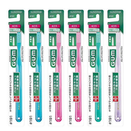 SUNSTAR GUM 검 덴탈 칫솔 보통 3열 초콤펙드헤드 No.191 극세모시리즈  6개세트