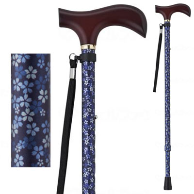 유메라이프스틱 신축형 지팡이【슬림타입】조절식지팡이 다크블루후로럴 웰판 9714