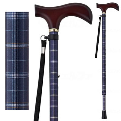 유메라이프스틱 신축형 지팡이【슬림타입】조절식지팡이 다크네이비체크 웰판 9714