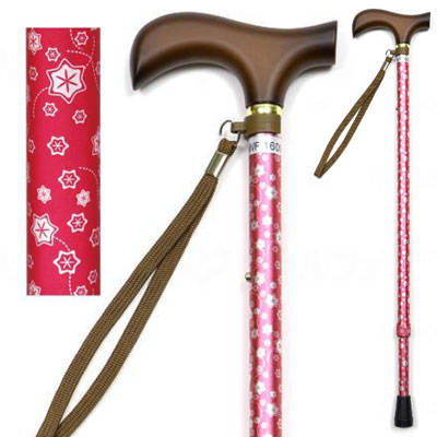 유메라이프스틱 신축형 지팡이【슬림타입】조절식지팡이 작은 꽃무늬 핑크  웰판 9714