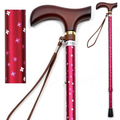 유메라이프스틱 신축형 지팡이【슬림타입】조절식지팡이 작은 꽃무늬 와인  웰판 9714