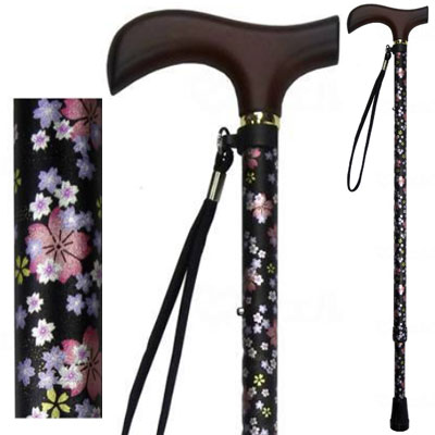 유메라이프스틱 신축형 지팡이【슬림타입】조절식지팡이 사쿠라블랙  웰판 9714