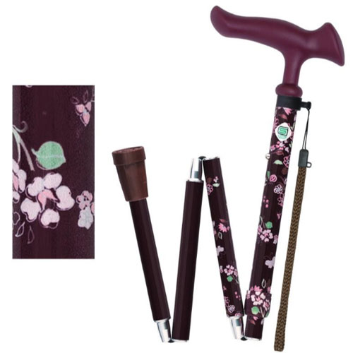 후지홈 카루가모팜2 여성용 접이식 지팡이 386245 작은꽃와인 휴대용지팡이 