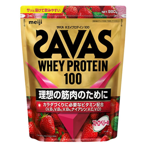 메이지 SAVAS 자바스 훼이프로틴100 【딸기맛】 980g 사바스