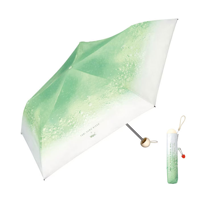 WPC 접이식 우산 양산 겸용 여행하는 찻집×크림소다 파라솔 50cm 손수 개폐식 차광율 100% UV 차단율 99.9% UPF50+ 차열 경량 그린 801-TA002-102