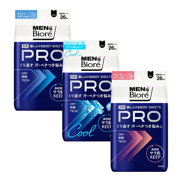멘즈비오레 멘즈비오레 얼굴도 닦을 수 있는 바디시트 PRO 화이트비누향 26매입 [바디시트] 3종류 선택1