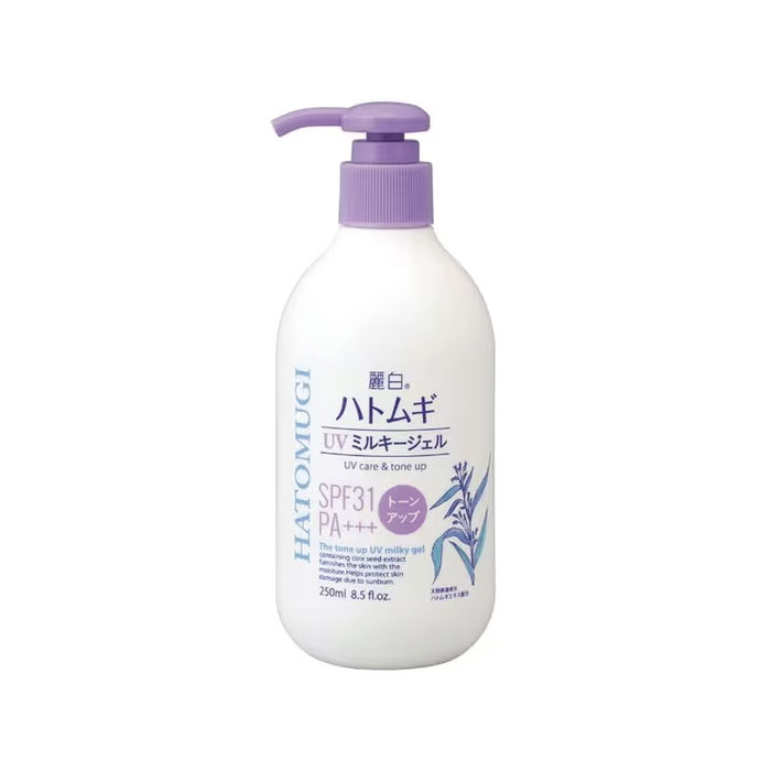 레이하쿠 율무 하또무기 톤업 UV 밀키 젤 250ml 펌프 타입 라벤더 컬러 SPF31 PA+++