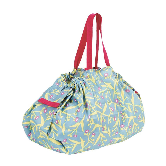 Shupatto 마나 컴팩트백 L 풀꽃 디자인 그린 에코백 (100% 재활용 원단 사용 / 한 번에 접히는 접이식) 