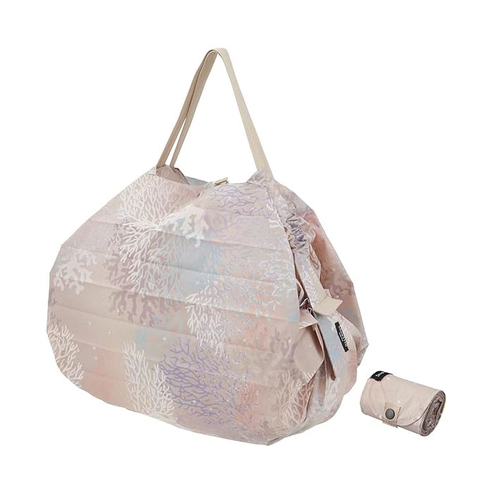 Shupatto 마나 컴팩트백 M (Jewels of the Sea) 산호디자인 에코백 (100% 재활용 원단 사용 / 한 번에 접히는 접이식) 