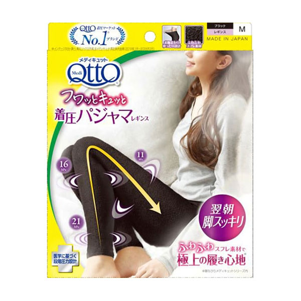 MediQtto　일본  메디큐토 포근하게 꾹 압박 파자마 레깅스 M 블랙