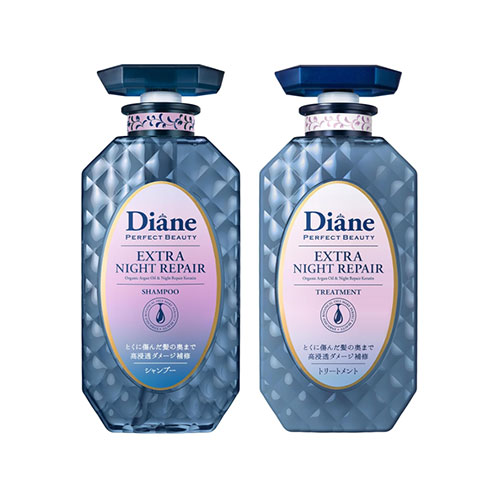 다이안 퍼펙트 뷰티 엑스트라 나이트 리페어 샴푸 & 트리트먼트 세트 450ml x 2  밤 전용 보습케어  (블루 나이트베리 향)