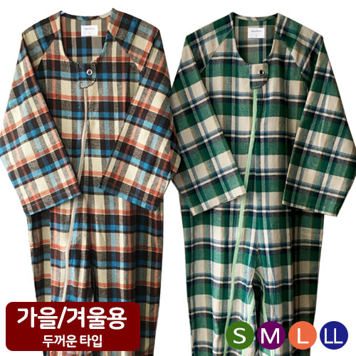 겨울용 환자우주복 치매의복 노인우주복 요양원복 상하연결복 두꺼운 타입 안전장금장치 U0475