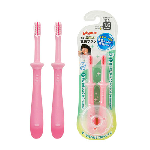 피죤(Pigeon) 유치 브러시 레슨 4단계 (핑크 2개입) 유아 칫솔 생후 1살6개월부터