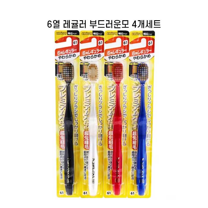 에비스 프리미엄케어 칫솔 6열 레귤러 부드러운모 B-3601S X4개세트 6-61