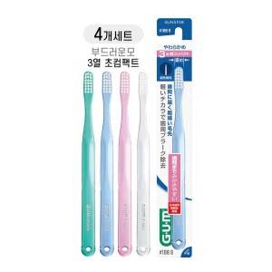 GUM 덴탈 브러시 No.166 부드러운모 3열 초소형 헤드 칫솔X4개세트