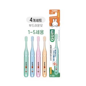 GUM 어린이 칫솔 미피 No.76 유치기용  1~5세  부드러운모 X4개세트