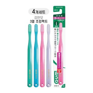 GUM 덴탈 브러시 No.191 강한모 3열 초소형 헤드 칫솔X4개세트