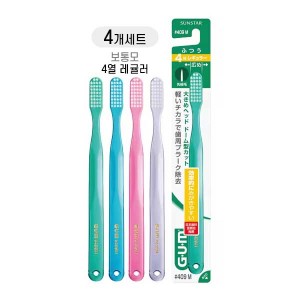 GUM 덴탈 브러시 No.409 보통모 4열 레귤러 헤드 칫솔X4개세트