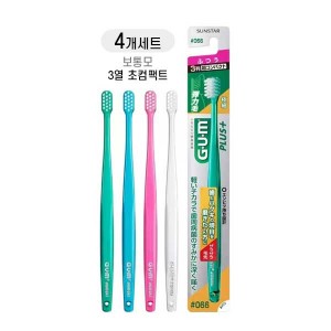 GUM 플러스 칫솔 NO.066 보통모 3열 초소형 헤드  극세모 X4개세트