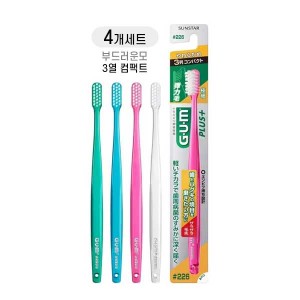 GUM 플러스 칫솔 NO.226 부드러운모 3열 컴팩트 헤드  극세모 X4개세트