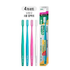 GUM 플러스 칫솔 NO.226 보통모 3열 컴팩트 헤드  극세모 X4개세트