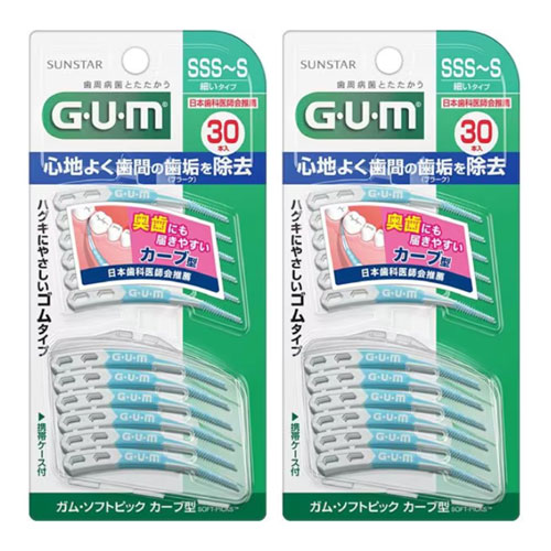 GUM 검 소프트픽 커브형 치간칫솔 (고무 치간클리너) 30개입*2세트 SSS-S사이즈