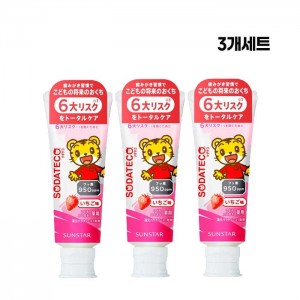 선스타 소다테코 어린이 치약 딸기맛 70g [의약외품 불소950ppm 함유 유아용]X3개세트