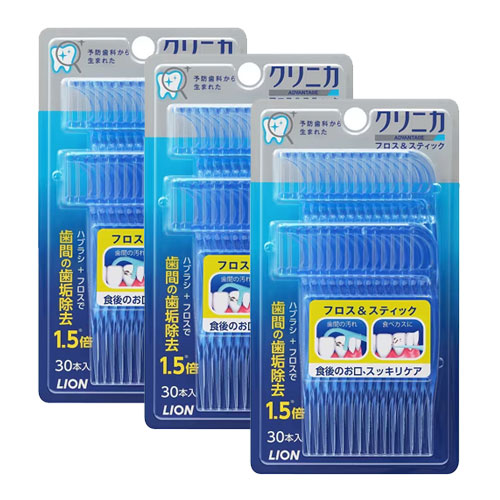 클리니카 플로스&스틱 치실 30개입x3개 라이온 3중 치실 구조