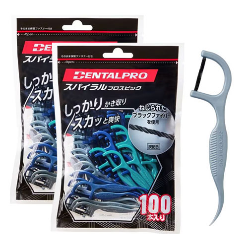 덴탈프로 스파이럴 플로스틱 100개입x3개 치실 치간 클리너 검은색실