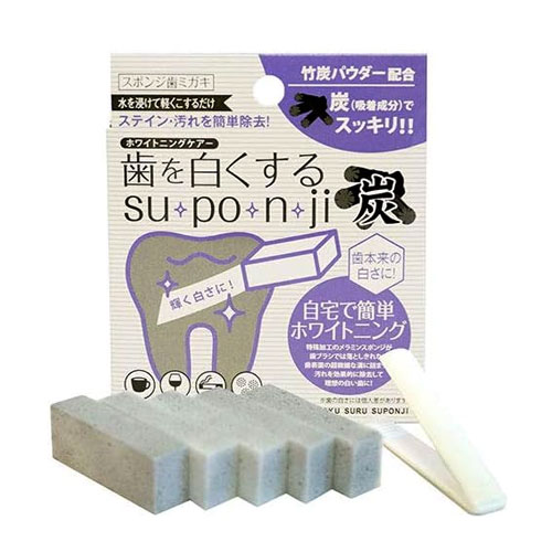 치아 화이트닝 su・po・n・ji (스펀지) 숯스펀지+전용핀셋세트 스테인 착색오염 제거