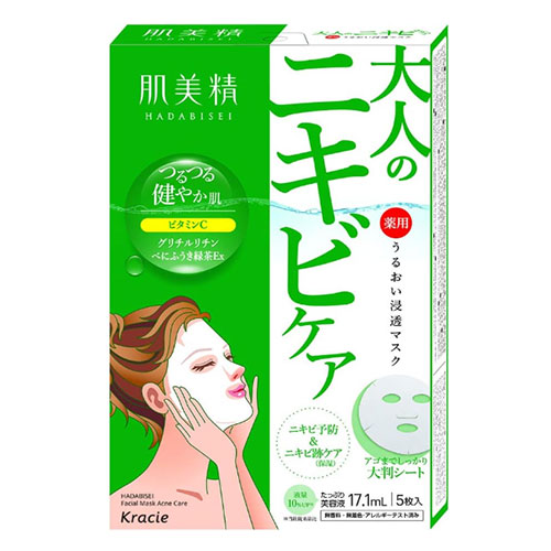 크라시에 Kracie 하다비세이 어른의 여드름 케어 보습 침투 마스크 아크네 5매입 (의약외품) 보습 & 미백 시트팩