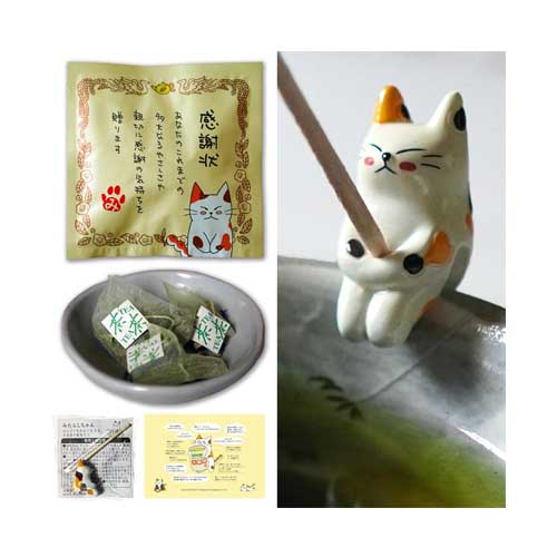 네코차 말차 함유 현미차 티백 3포 고양이 캐릭터 ‘미타라시짱’ 굿즈 포함