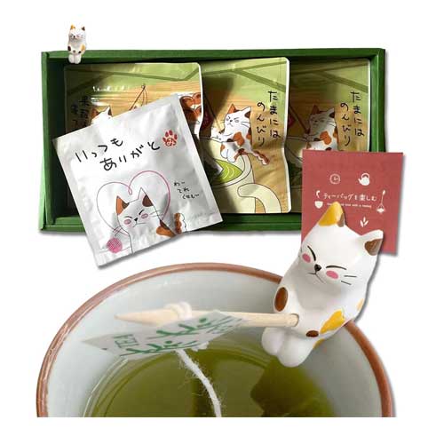 네코차  시즈오카 녹차 20포 호지차 10포 말차 함유 현미차 티백 3포  총33포 고양이 캐릭터 ‘미타라시짱’ 굿즈 포함