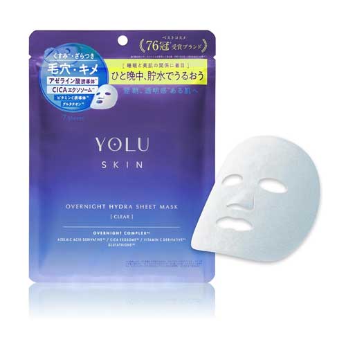 YOLU 요루 스킨 오버나이트 하이드라 시트 마스크 클리어 7매 투명감 집중보습 파랑
