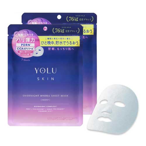 YOLU 요루 스킨 오버나이트 하이드라 시트 마스크 모이스트7매 2개 세트 촉촉함 집중보습　핑크