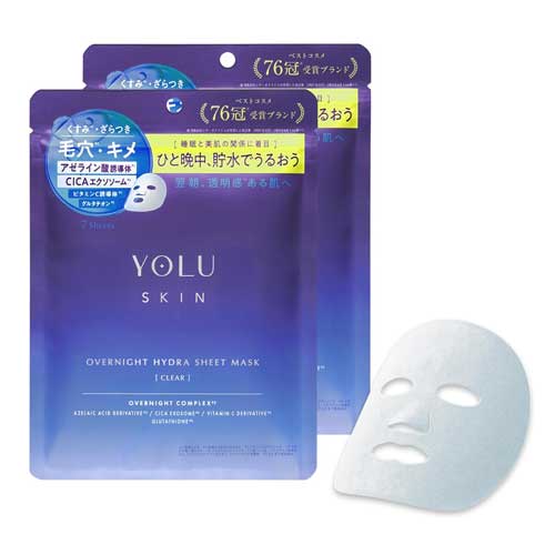YOLU 요루 스킨 오버나이트 하이드라 시트 마스크 클리어7매 2개 세트 투명감 집중보습 파랑