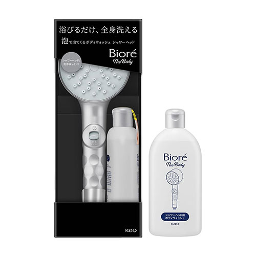 비오레 더 바디 거품으로 나오는 바디워시 샤워헤드 본체 + 전용 세정액 300mL 세트