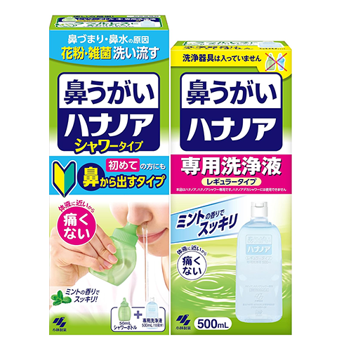 고바야시제약 하나노아 a 코세척 세정액 세트 (세정기구+전용 세정액 500mL) 상쾌한 민트 향 타입