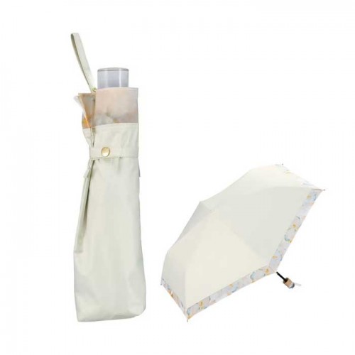  wpc. 접이식 양산 겸 우산 차광 림 오간디 프린트 미니 49cm 수동식 1급 차광 UV 100% 내부 블랙 코팅 발수 가공 오프화이트