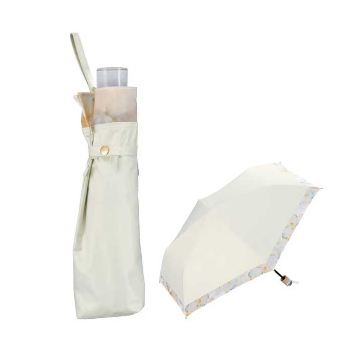  wpc. 접이식 양산 겸 우산 차광 림 오간디 프린트 미니 49cm 수동식 1급 차광 UV 100% 내부 블랙 코팅 발수 가공 오프화이트