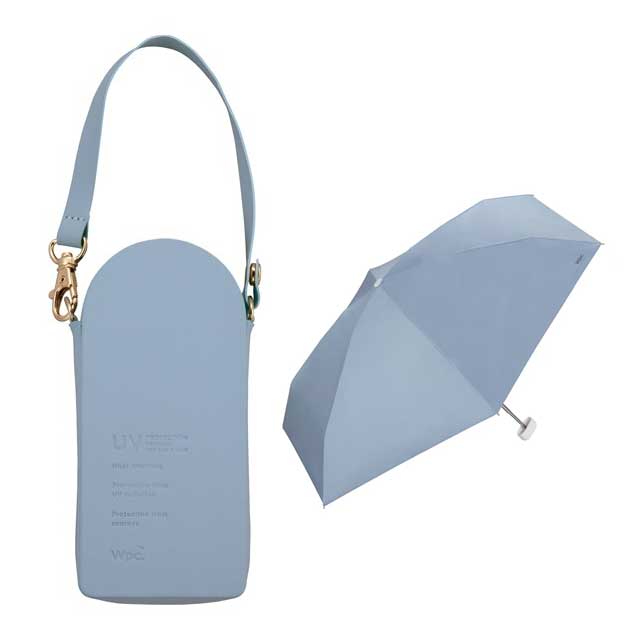 Wpc. 접이식 양산 겸 우산 차광 크로스백형 양산 케이스 타이니 46cm 수동식 UV 100% 차단 차열 효과 블루그레이