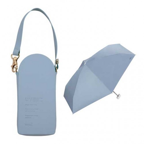 Wpc. 접이식 양산 겸 우산 차광 크로스백형 양산 케이스 타이니 46cm 수동식 UV 100% 차단 차열 효과 블루그레이