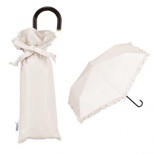 Wpc. 접이식 양산 겸 우산 차광 클래식 프릴 미니 50cm 수동식 UV 100% 차단 차열 효과 오프화이트