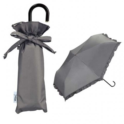 Wpc. 접이식 양산 겸 우산 차광 클래식 프릴 미니 50cm 수동식 UV 100% 차단 차열 효과 그레이