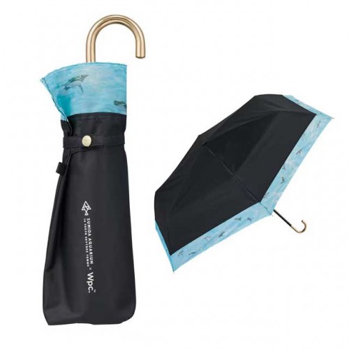 Wpc. 접이식 양산 겸 우산 스미다 수족관 × 차광 스위밍 펭귄 미니 54cm 수동식 UV 100% 차단 차열 효과 블랙