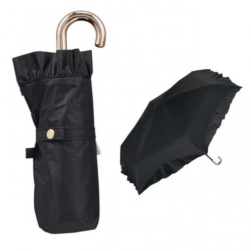 Wpc. 접이식 양산 겸 우산 차광 컴팩트 프릴 50cm 수동식 UV 100% 차단 차열 효과 블랙