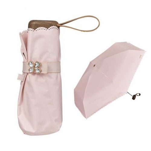 Wpc. 접이식 양산 겸 우산 차광 비주 버튼 미니 50cm 수동식 UV 100% 차단 차열 효과 핑크