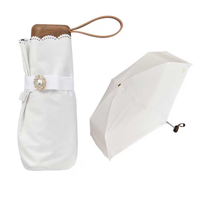 Wpc. 접이식 양산 겸 우산 차광 비주 버튼 미니 50cm 수동식 UV 100% 차단 차열 효과 오프화이트