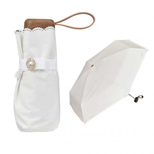 Wpc. 접이식 양산 겸 우산 차광 비주 버튼 미니 50cm 수동식 UV 100% 차단 차열 효과 오프화이트