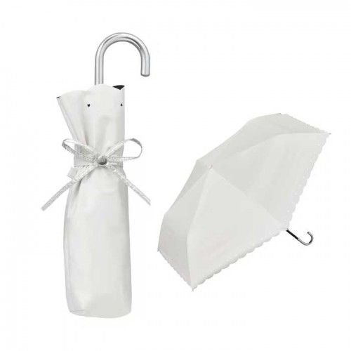 Wpc. 접이식 양산 겸 우산 차광 실버 리본 하트 미니 50cm 수동식 UV 100% 차단 차열 효과 오프화이트